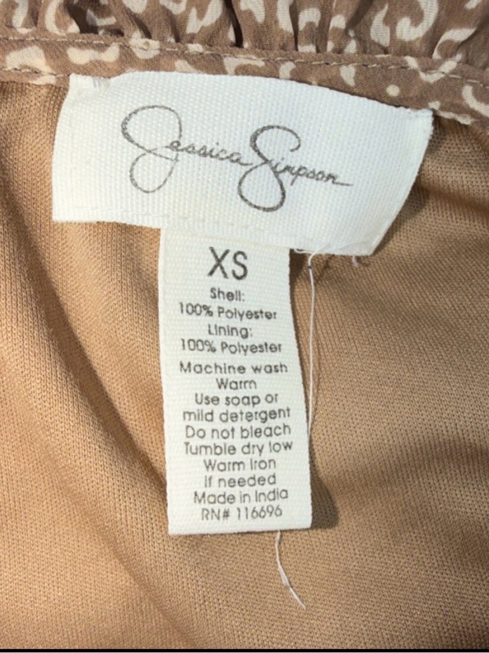 Jessica Simpson Taupe Printed Long Sleeve Ruffle Tie Dress - Picture 7 of 7